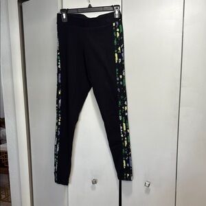 Adidas Black and Green Athletic Leggings